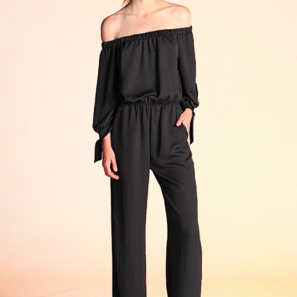 Pants & Jumpsuits | Black Off Shoulder Long Sleeve Jumpsuit | Poshmark